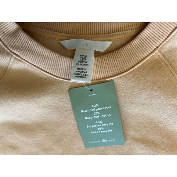 H&M Womens Sz X-Small Sweatshirt Drawstring Crop Peach - Picture 5 of 7